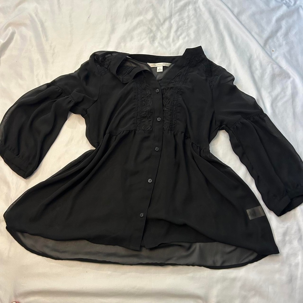 Sheer Black Lauren Conrad Long Sleeve Button-Up Blouse